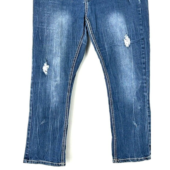 Red Rivet Womens Cropped Size 11 Blue Jeans Thick Stitch Distressed Straight E3 - Picture 8 of 11